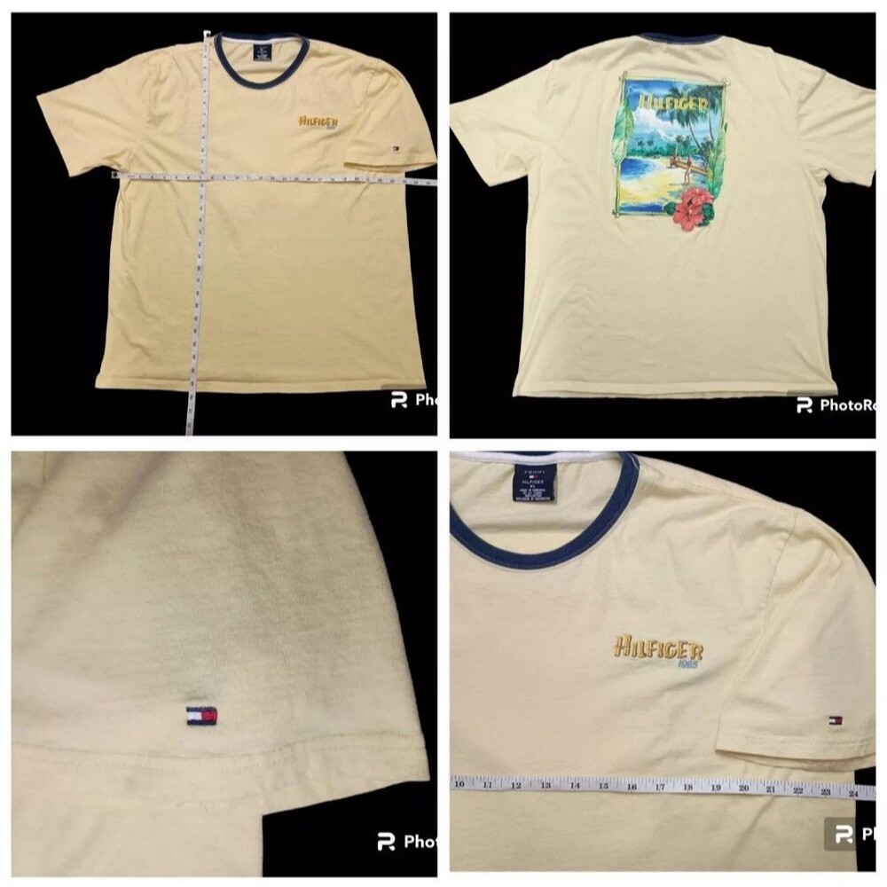 Vintage '04 Tommy Hilfiger Mens XL Surf Yellow T-shirt Embroidered Floral Hawaii